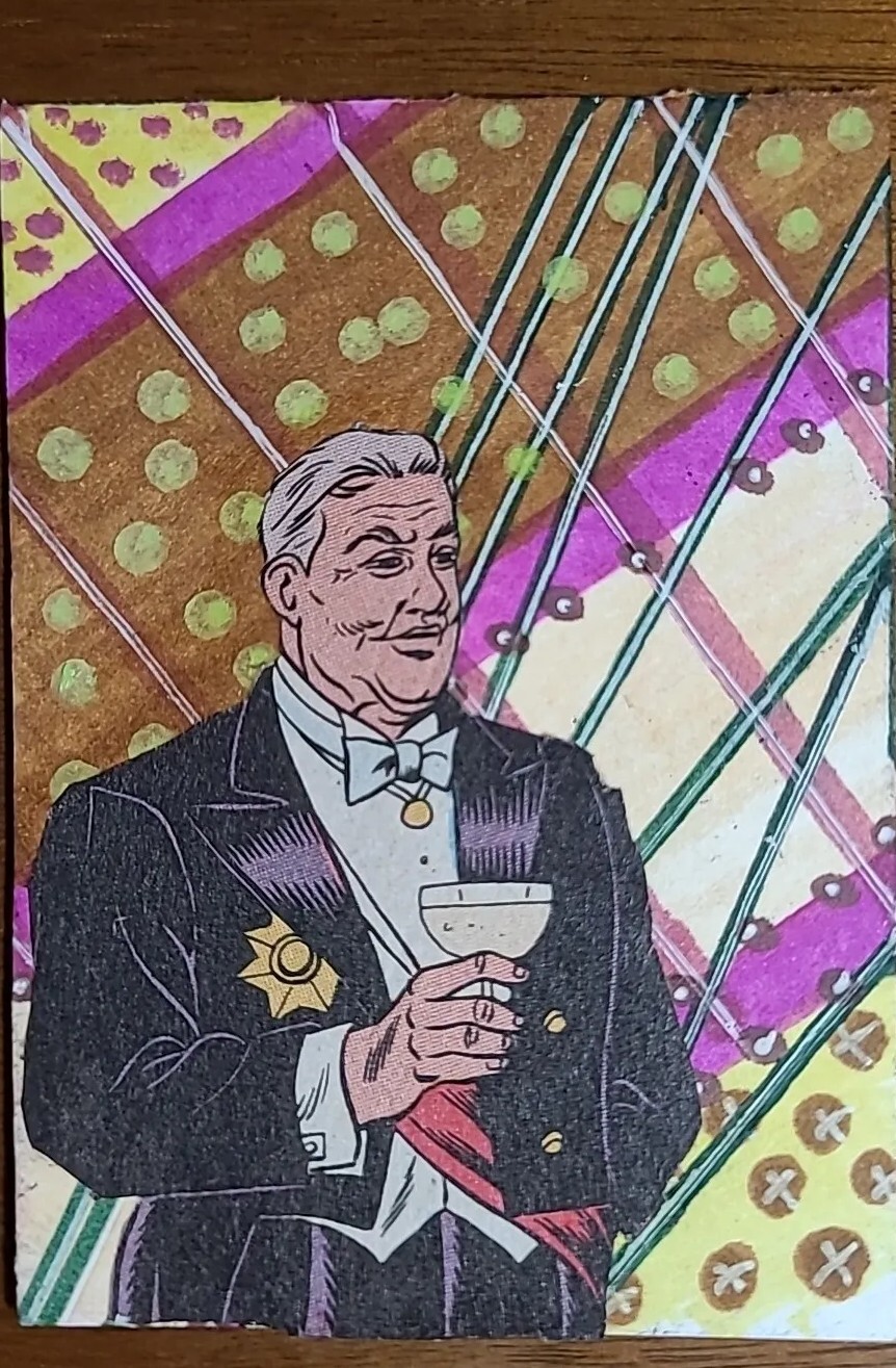 ACEO original painting art Acid Prime Minister Champagne OOAK LOWBROW DRUG Card