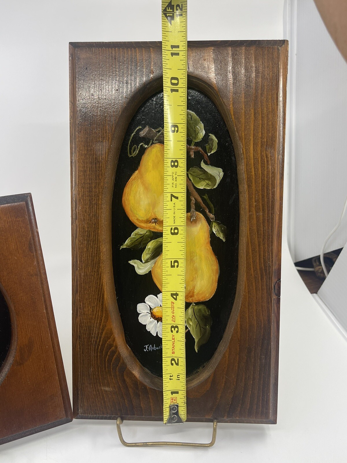 VTG Still Life Hand painted Pears Apples Daisy Hand Carved Frames Miniatures