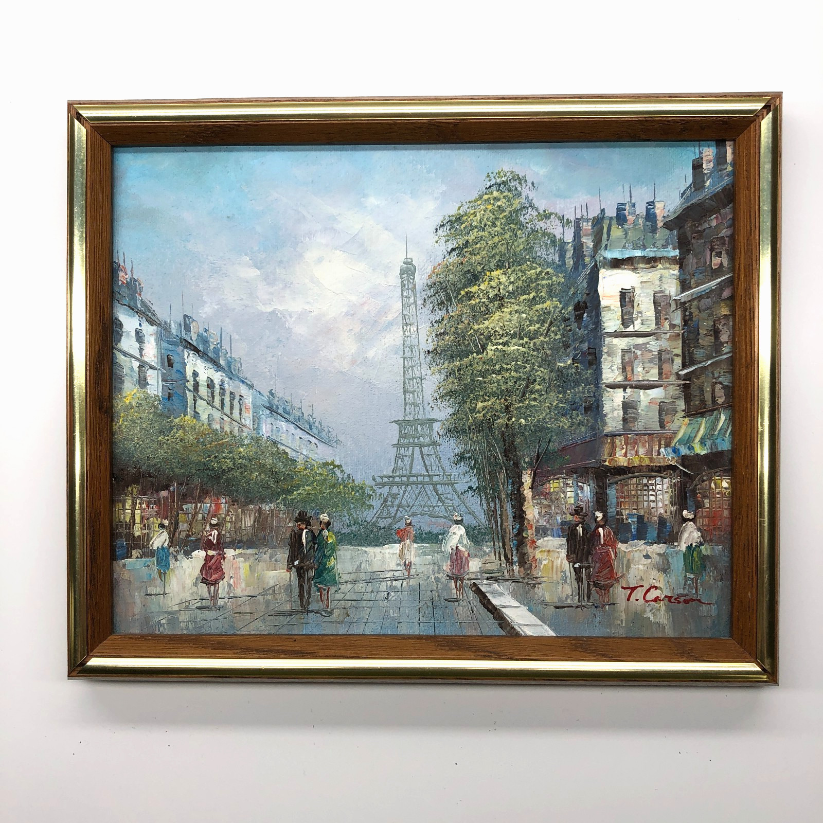 Vintage T. Carson Textured Framed Oil Painting Canvas Signed Eiffel Tower Paris