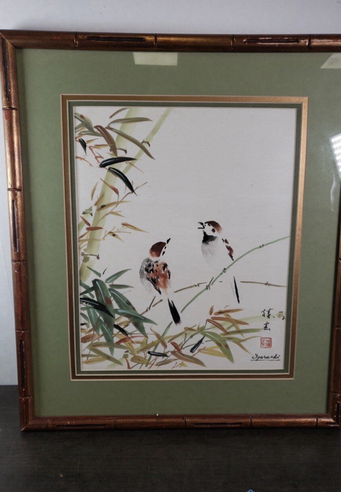 Igarashi Japanese Style Bird & Bamboo Painting, Matted Framed Signed