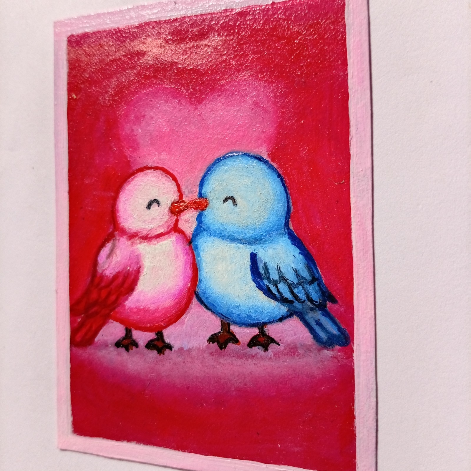 Original Acrylic ACEO Love Birds Painting Handpainted Art card
