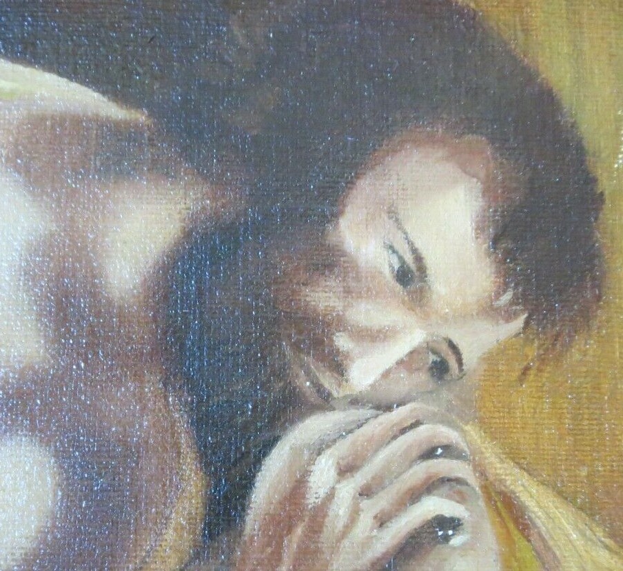 Painting Jesus in Pilate’s Dungeon Oil on Canvas signed F. Bird 14 1/2 x 11 3/4″
