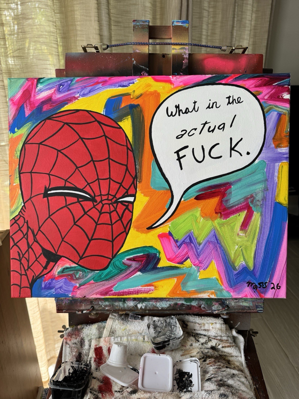 CatDaddyDollars Original Art 16×20 inch Neon Colors Acrylic Painting Spider-man