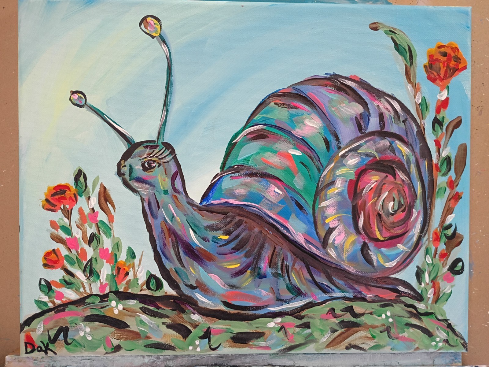 Colorful Snail 11×14 Canvas Original Art Expressionism Abstract Bold Color Kids