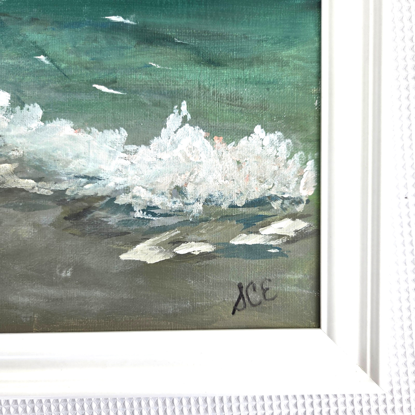 Original Painting Wall Art Blue Heron Frame in Gulf Sea 16.5 x 13.5″ Artist Sign