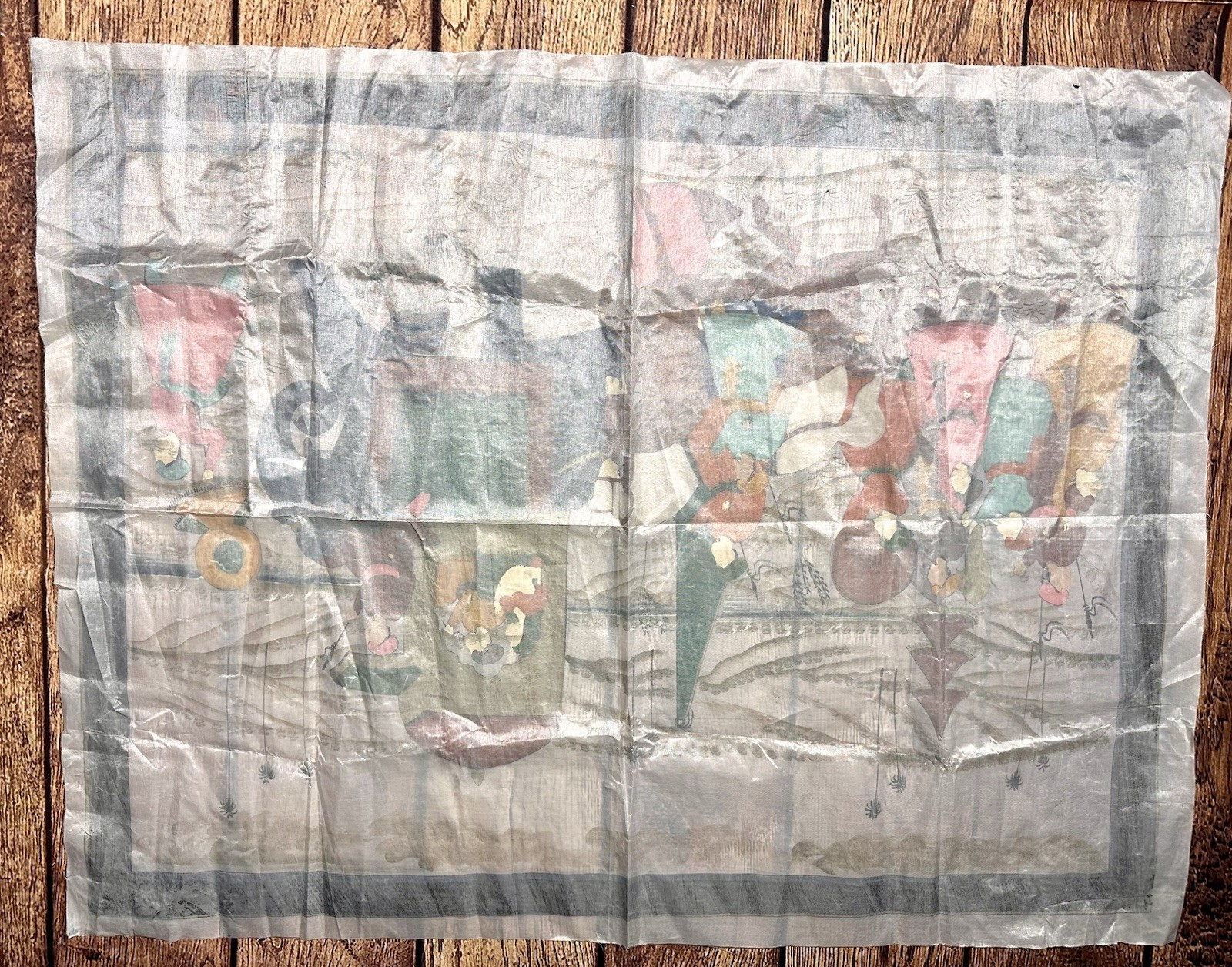 Large Vintage Indian Silk Painting: Royal Procession with Elephant 31×41