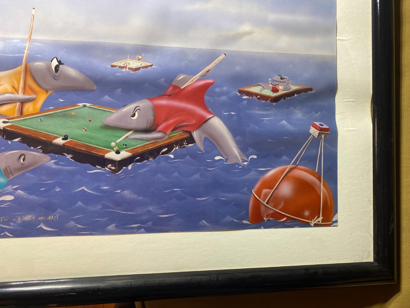 Valter Morais » Sharks Playing Pool» Limited Edition Print – Signed And Framed