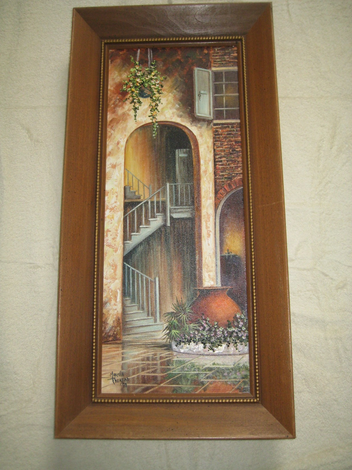MARCELLA PACKARD PAINTING FRAMED SIGNED ART DeMarchy’s New Orleans Courtyard