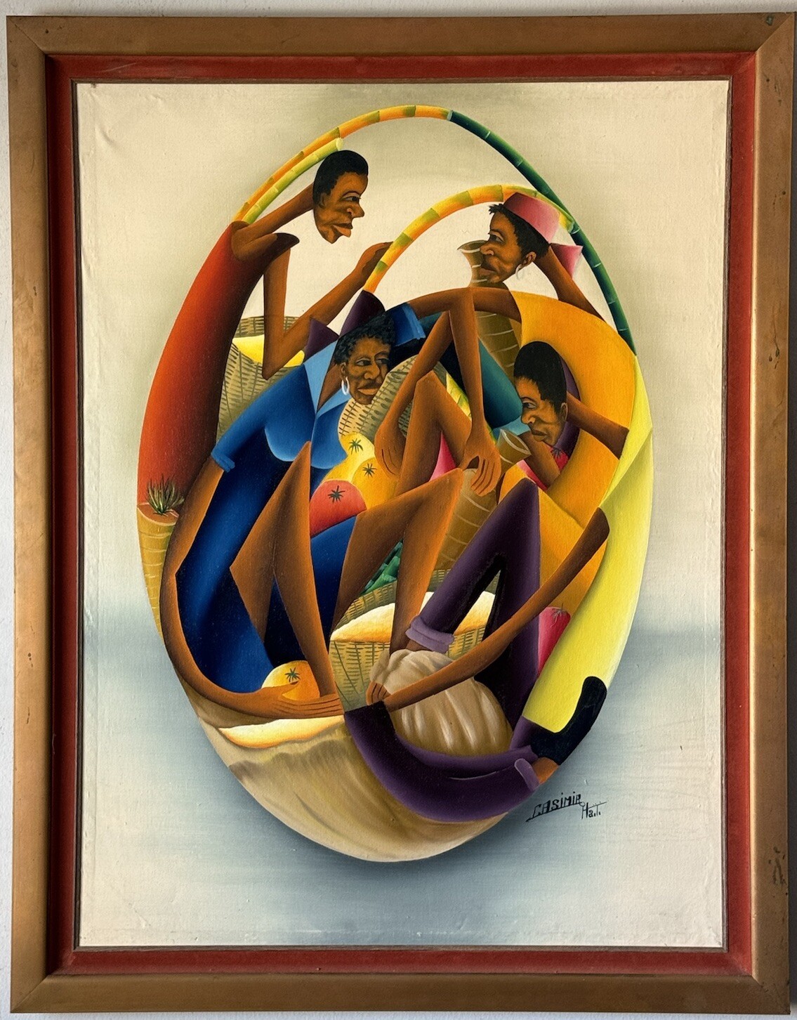 FINEST LAURENT CASIMIR VINTAGE HAITIAN MODERN FIGURATIVE OIL PAINTING OLD HAITI
