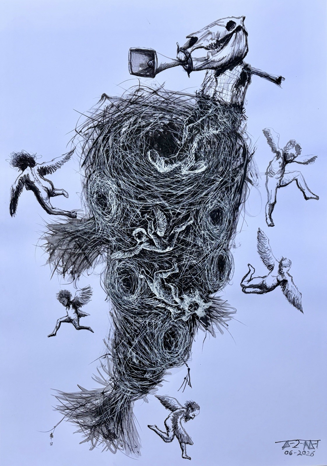 Ink On Cardboard Alain Donate 16”x 23”cuban Artist Original Art Surreal Painting
