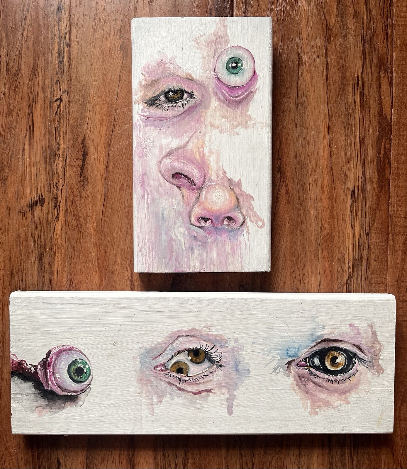 Original Painting Art Eyeball Eyes Oil On Wood Surreal Austin Texas 1/1 Artist