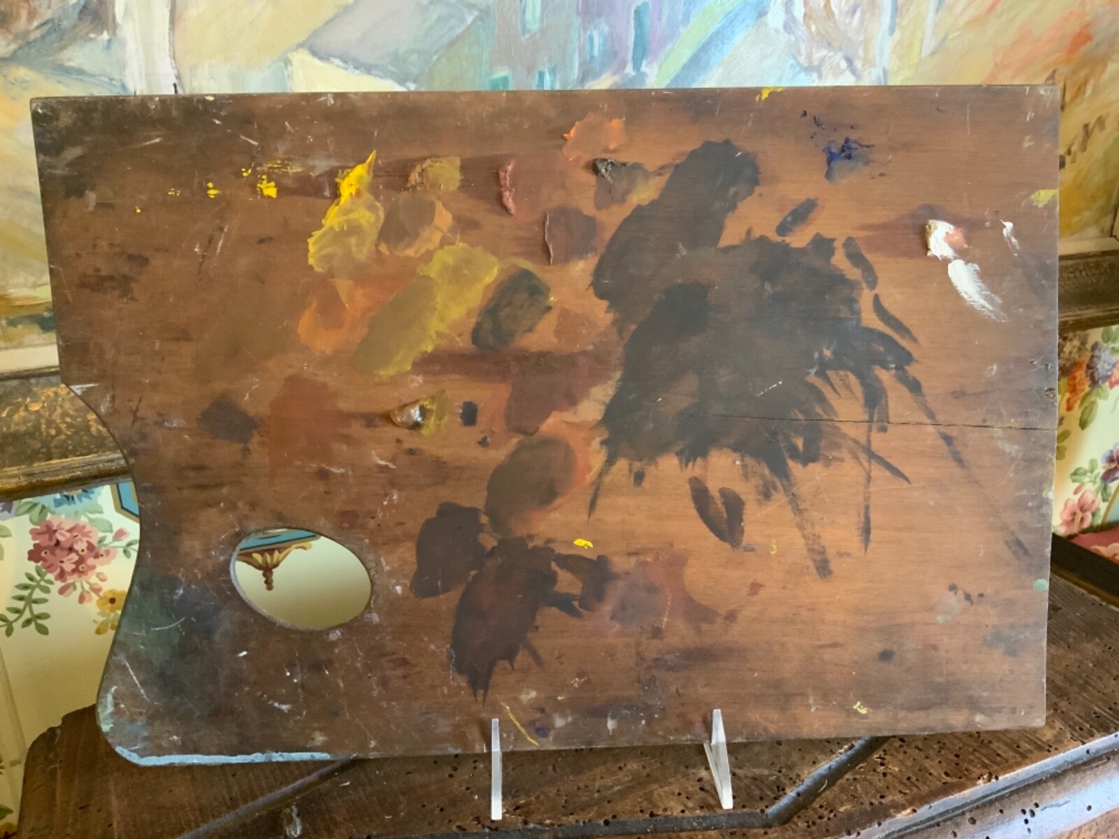 Charming Original French Artists Painters Palette on Light Board Thick Paint