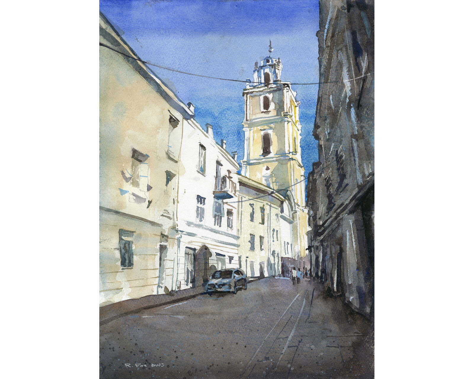 Church in Old Town Vilnius, Lithuania medieval cityscape wall art (original)