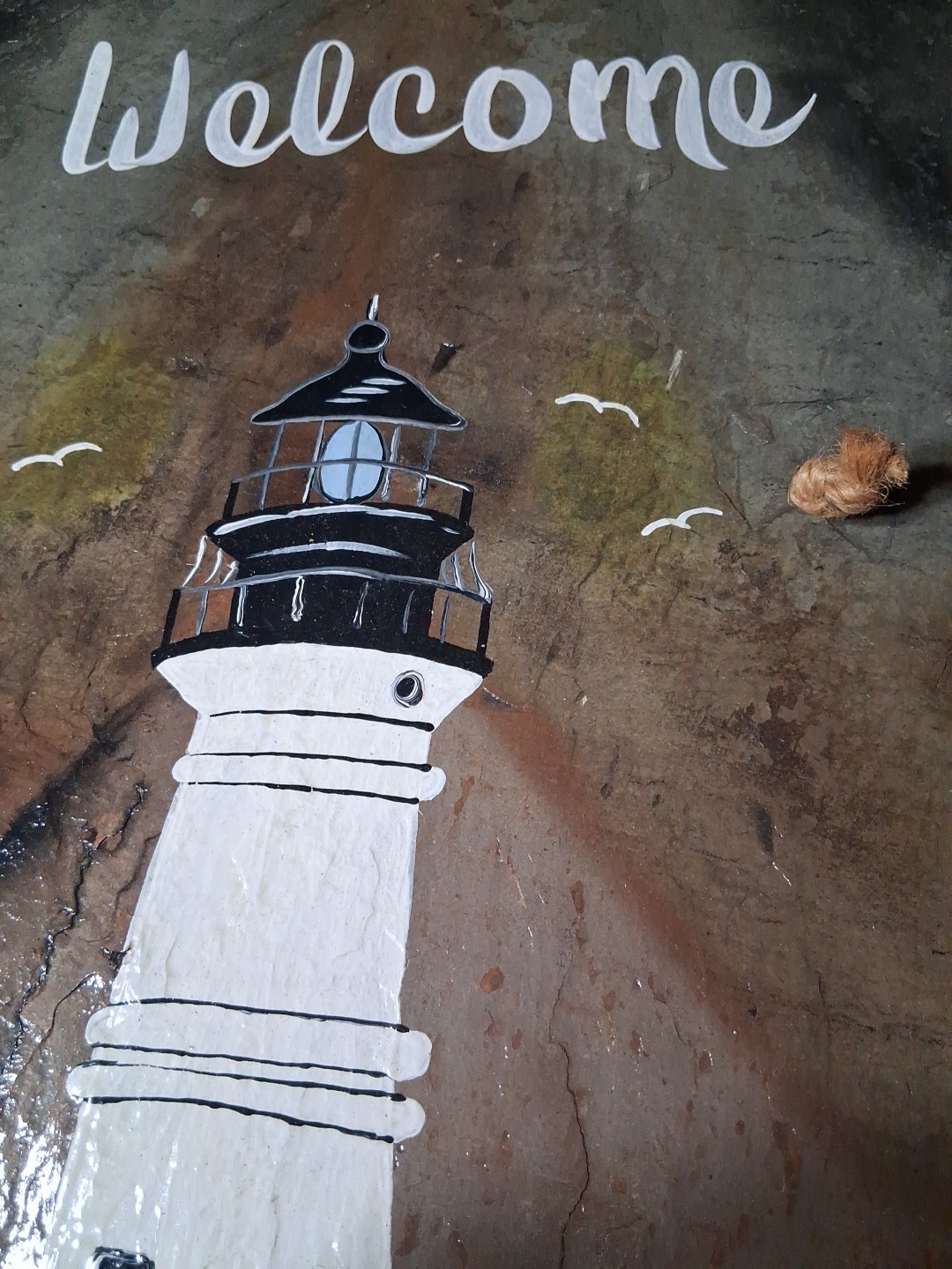 Lighthous Original Painting Florida Key West vintage On Slate Signed