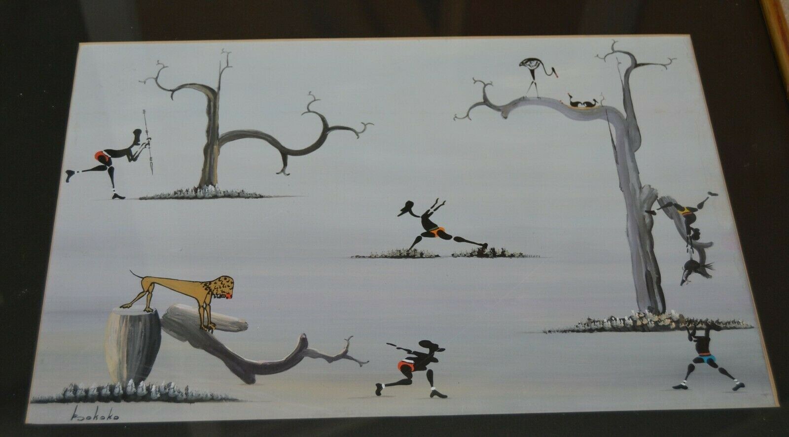 René Bokoko CONGO African Artist painting framed 16 3/4 x 20 3/4 in