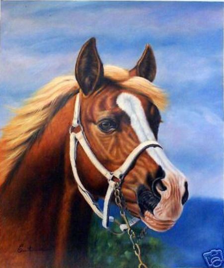 Horse & Bridle Original Oil Painting Canvas Equestrian Western Animal 20×24 Canv
