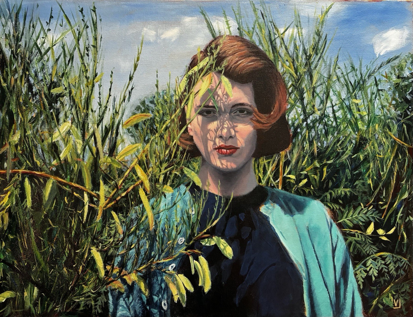 original acrylic painting 18x24in The Green Veil portrait fine art unstretched