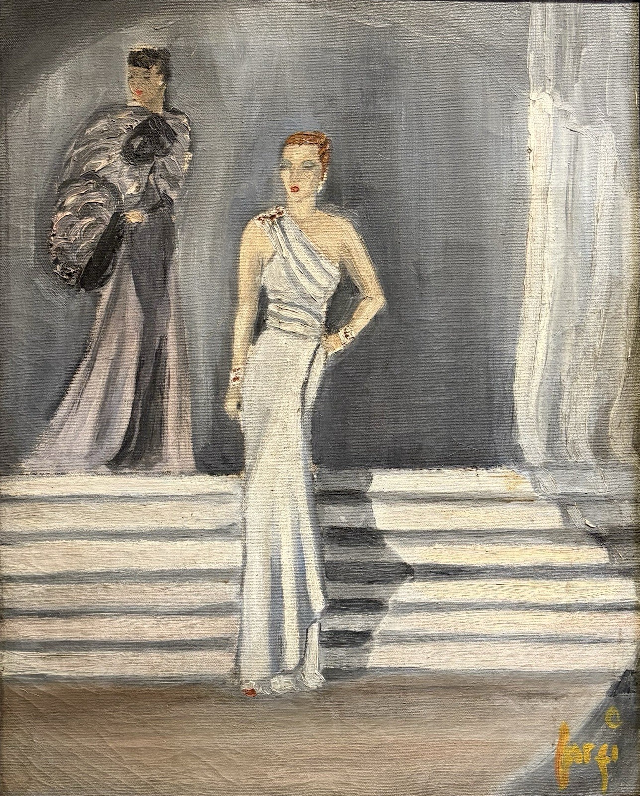 1935 Art Deco Antique WPA Oil Painting – NYC Fashion Portrait – Glamour – Signed