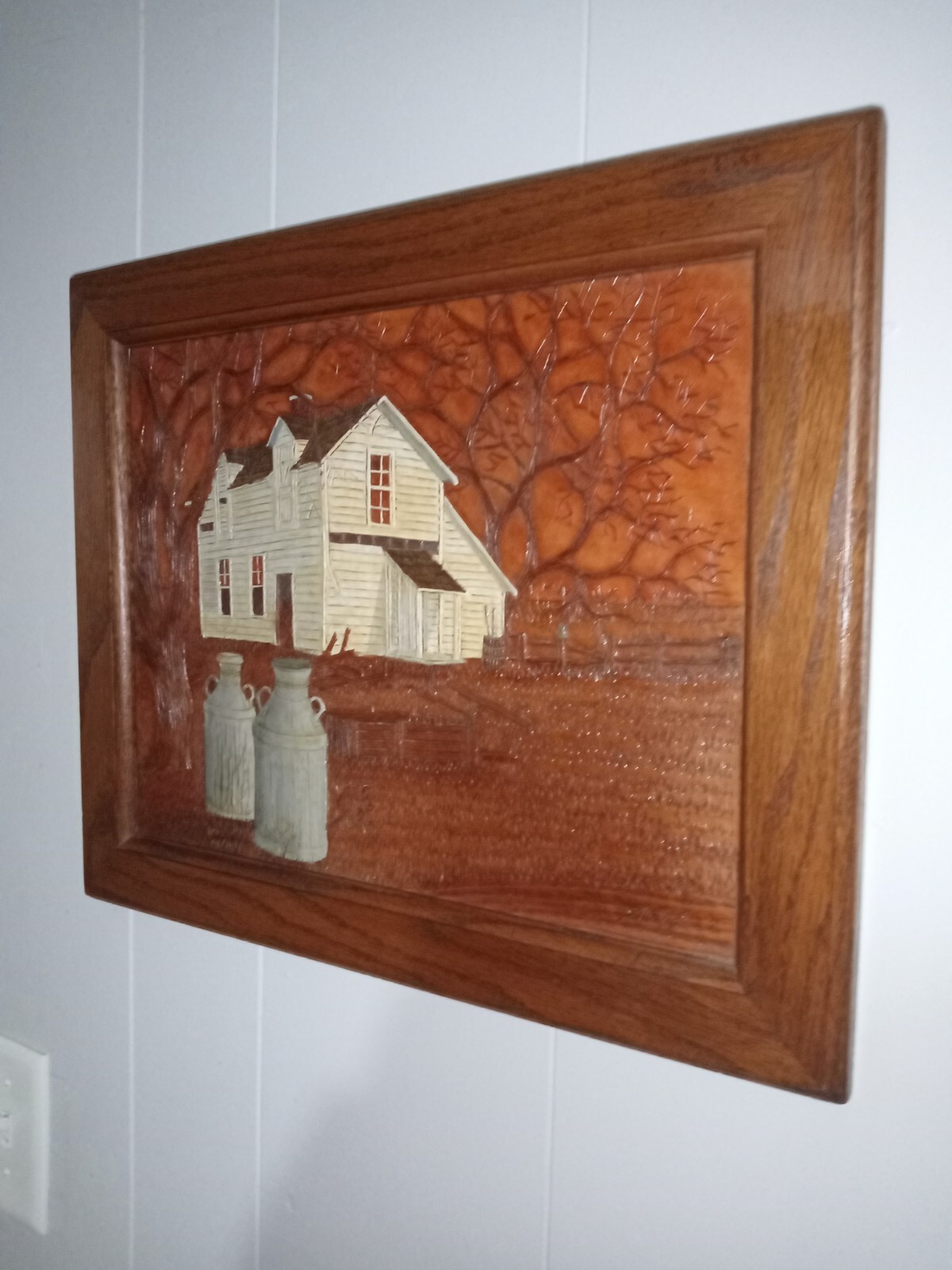 Orig. Stephen Brown Leather Scenes Hand Tooled Leather Art, Signed, Farm Scene