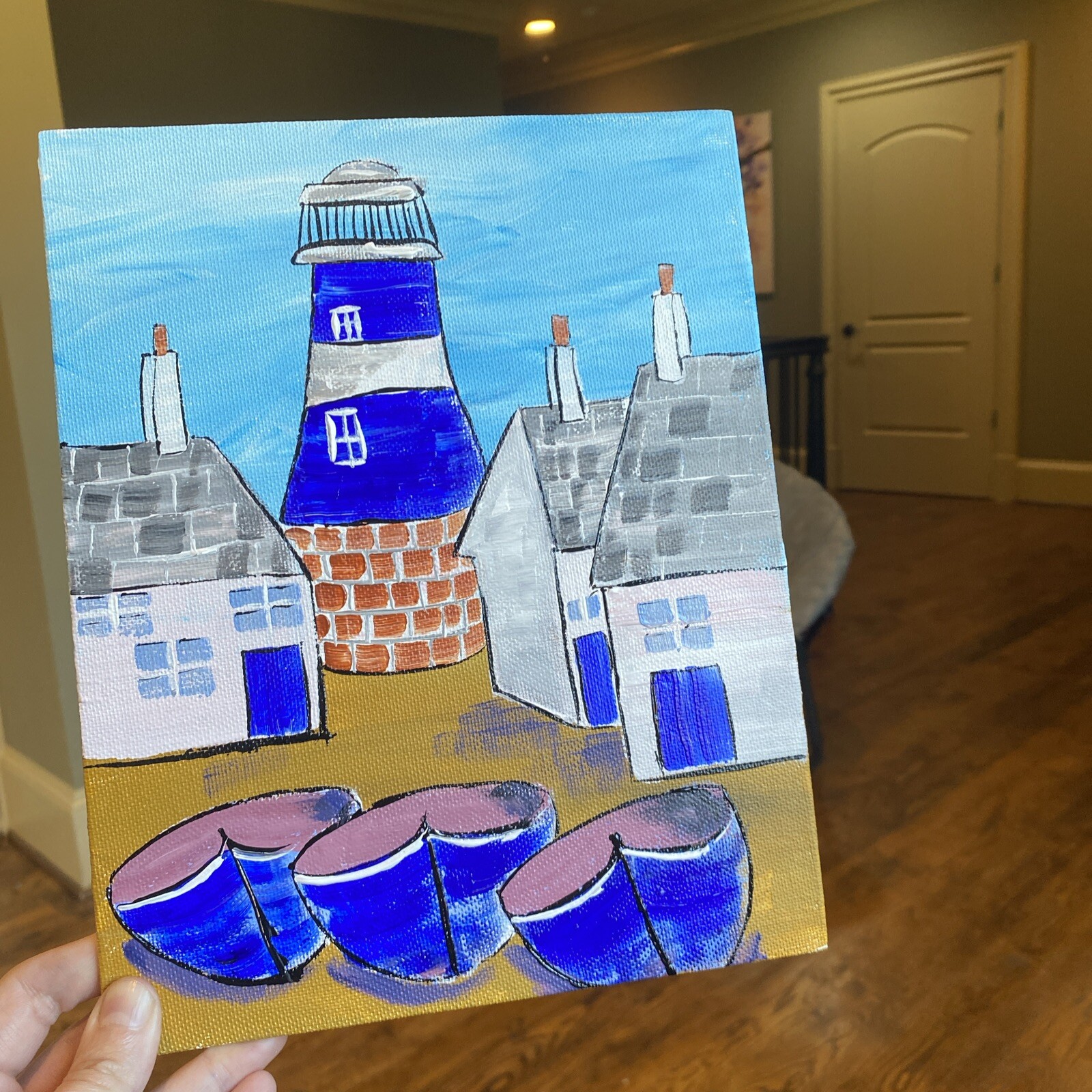 Ship,Boat,lighthouse,paintings on canvas Panel original 8/10, Abstract Seascape