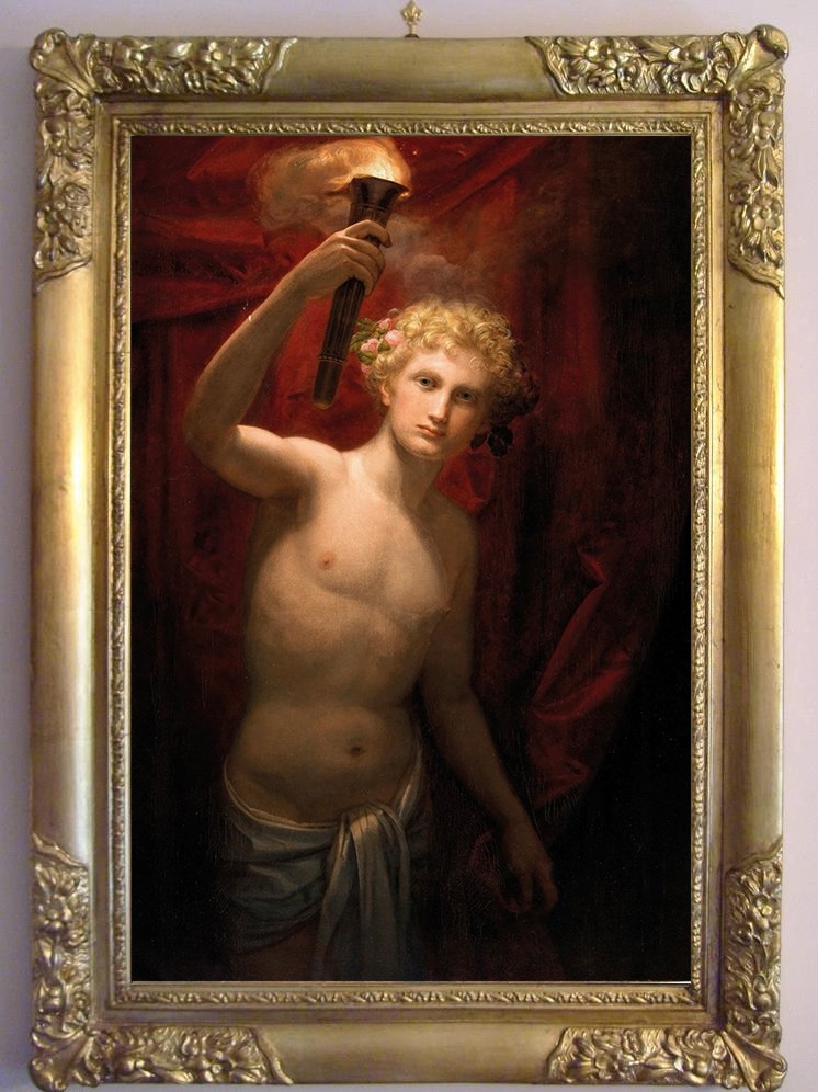 Hand Painted Oil Painting Male God With Torch Antique Style Classical Art Decor