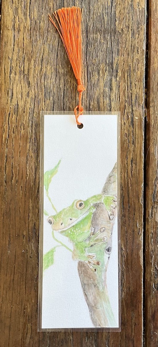 Bookmark By Kenna Tree Frog Painting 7cm X 20cm With Green Tassel