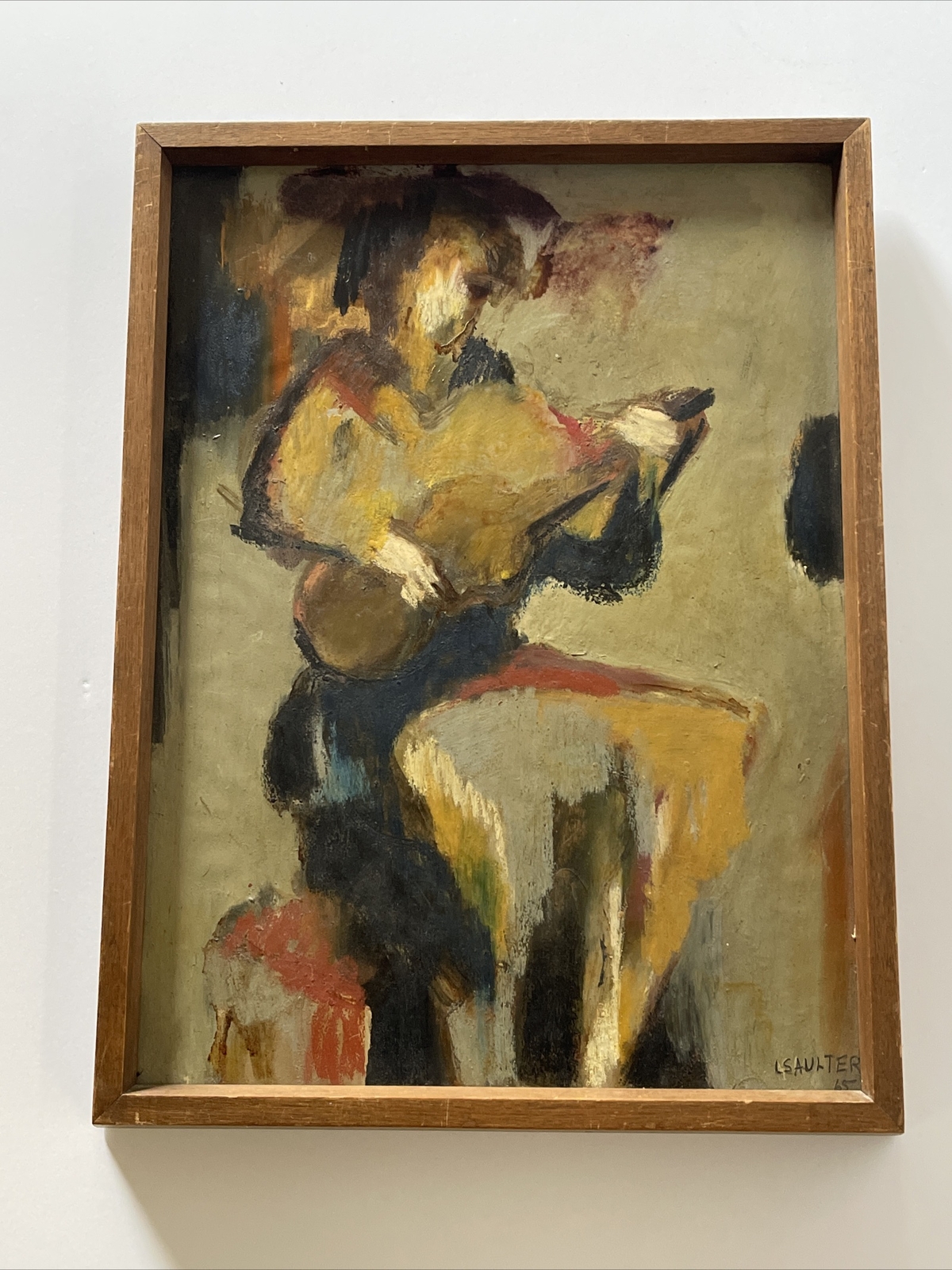 Mid Century Painting Abstract Expressionism Modernism Cubism Leon Saulter Guitar