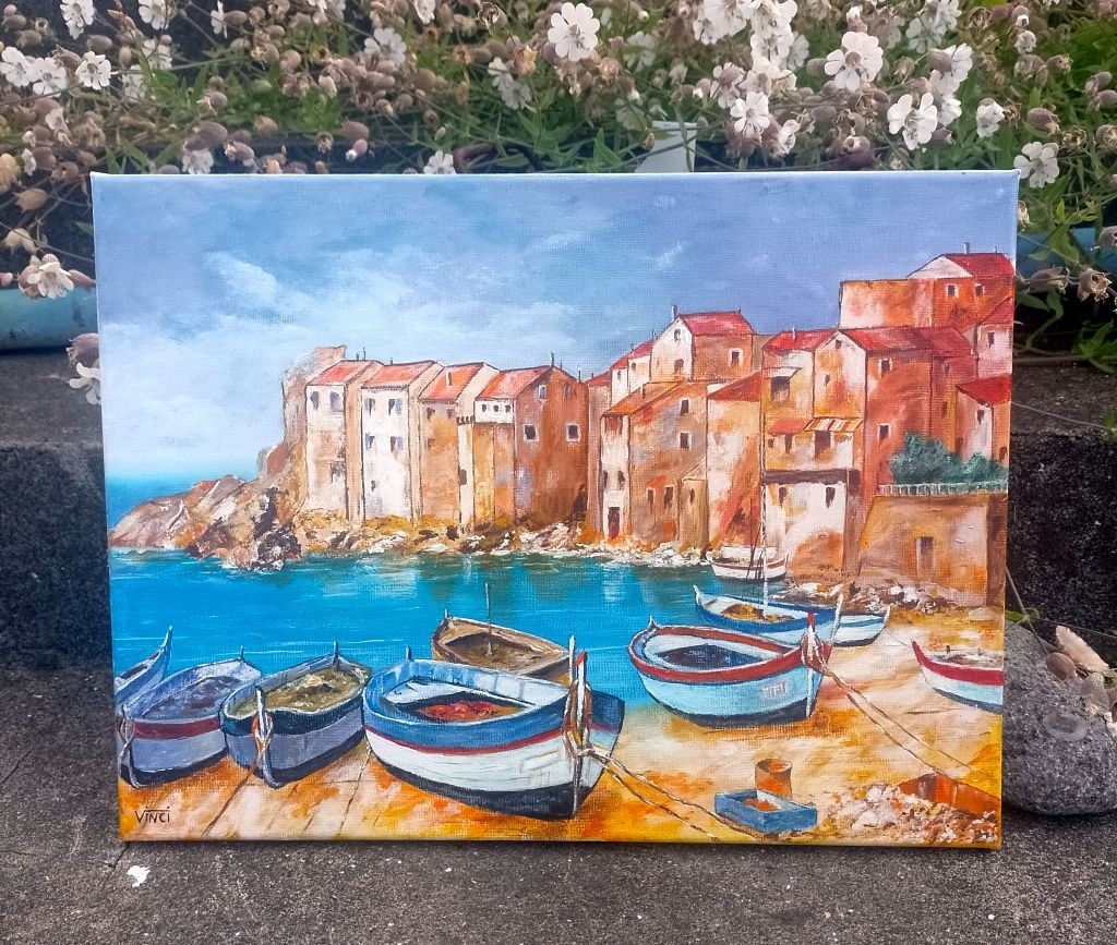 Vintage Madeira Village Oil on Canvas Painting Contemporary Fine Art Signed