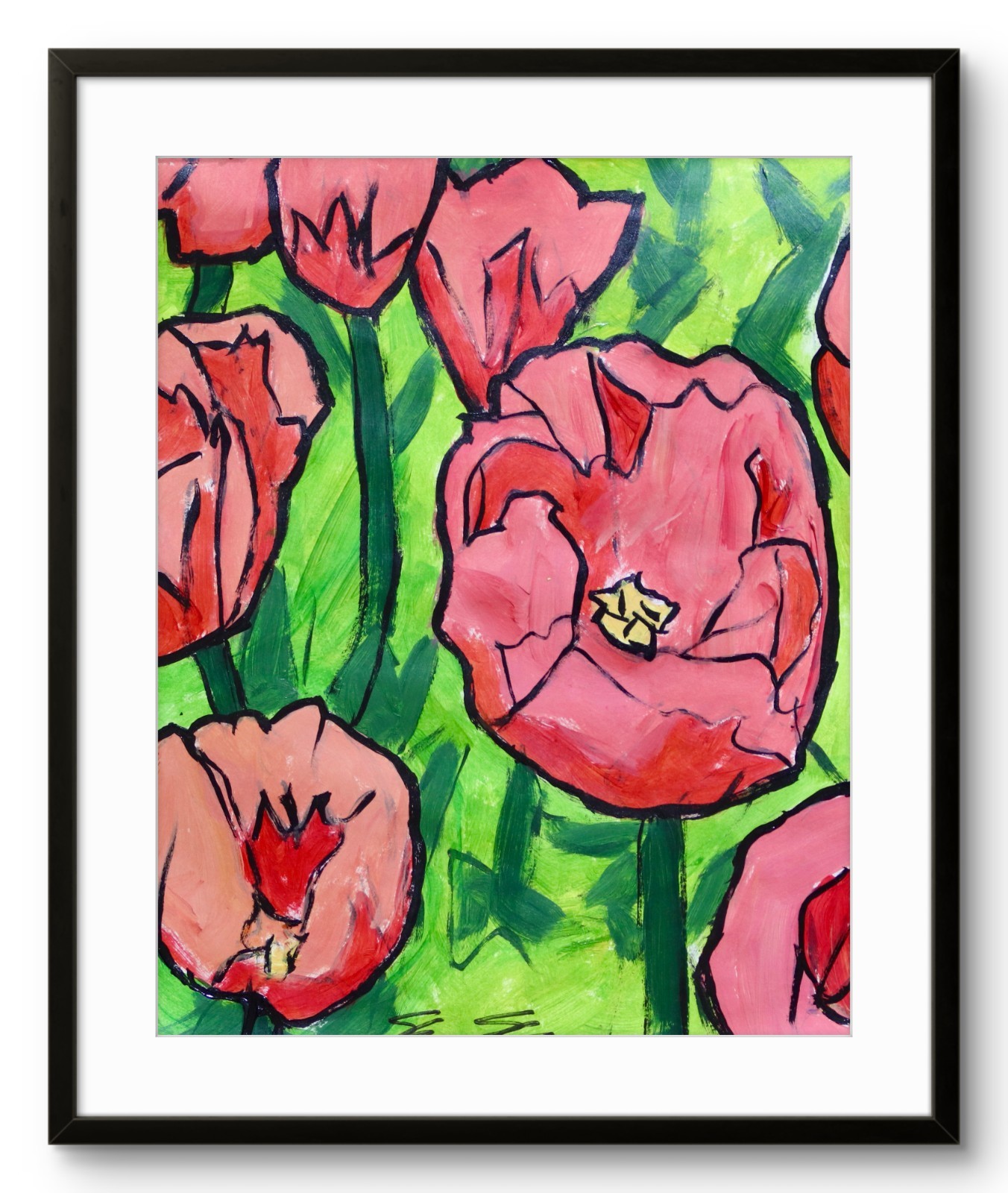 ShawNshawN Tulips Original Painting on Paper 11×14 Flowers Garden Art