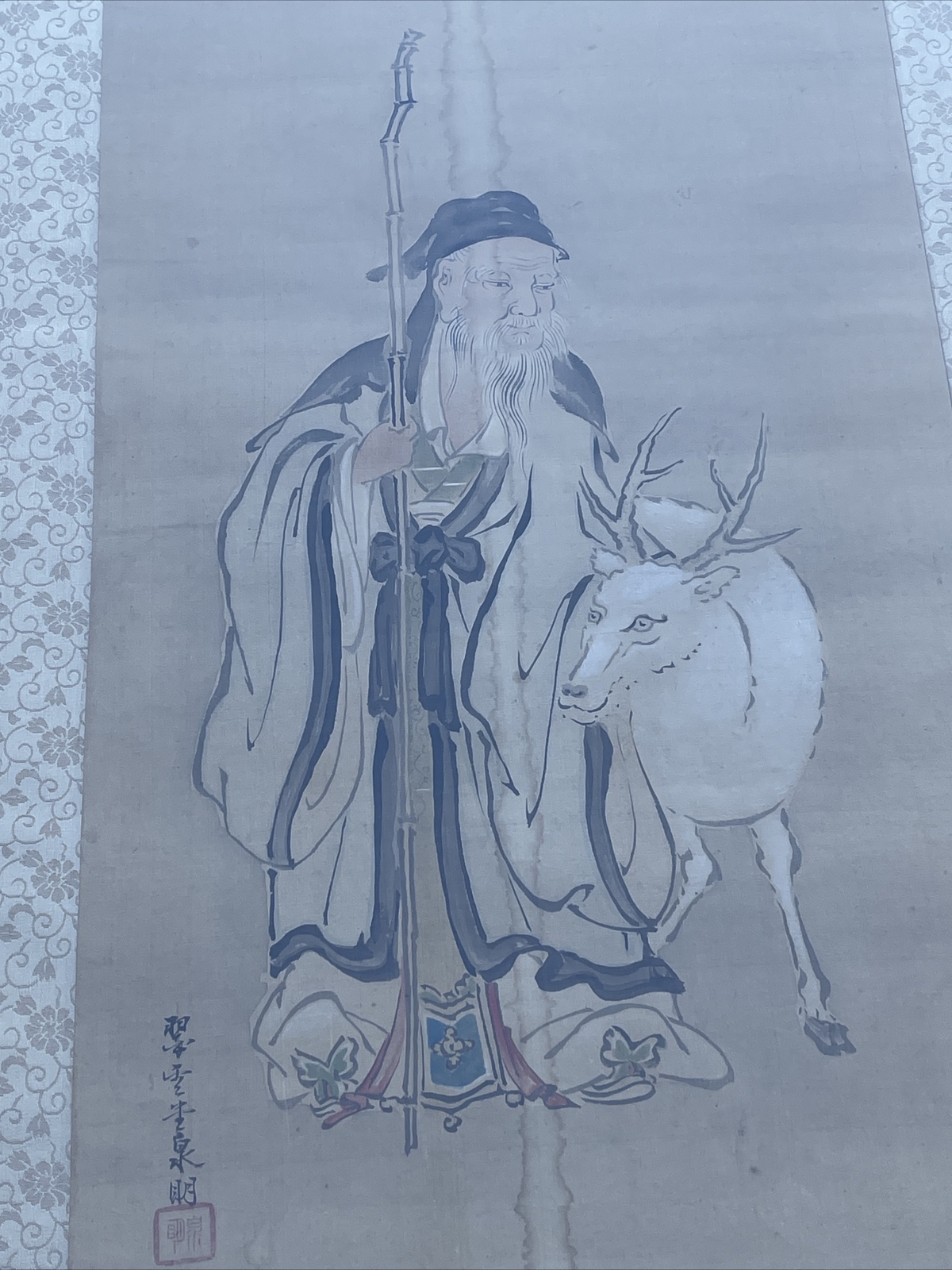 Chinese Ancestor Painting Scholar Art Scroll Art Asian Large Portrait Iconic Old