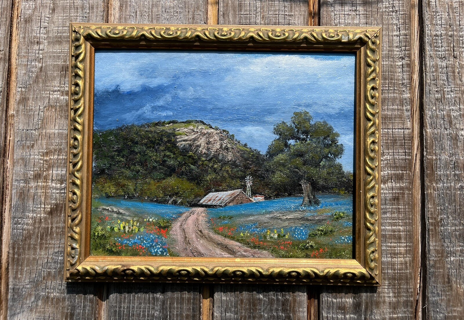 New! ORIGINAL OIL PAINTING /The Hill country , 8×10 Oil ON CANVAS Board/framed