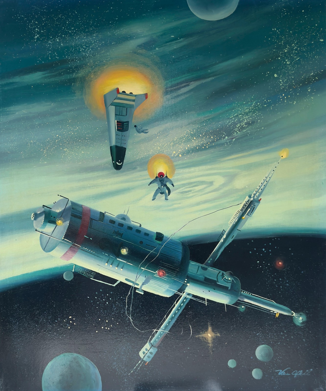 Sci Fi Apollo Missions Inspired Spacecraft and Astronaut-20×24 inch oil painting