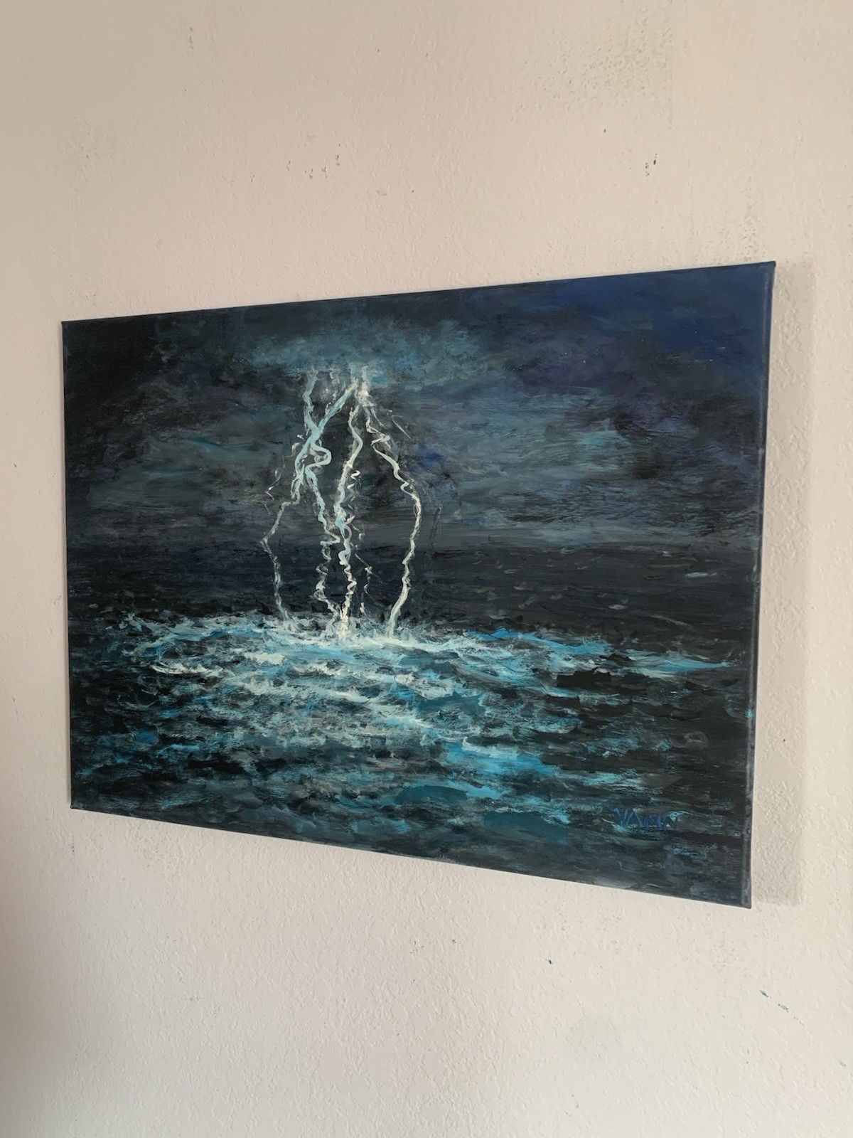 “Ocean Lightning” Oil Painting New 2026 Large 18in x 24in REAL ART BY GINA VANN