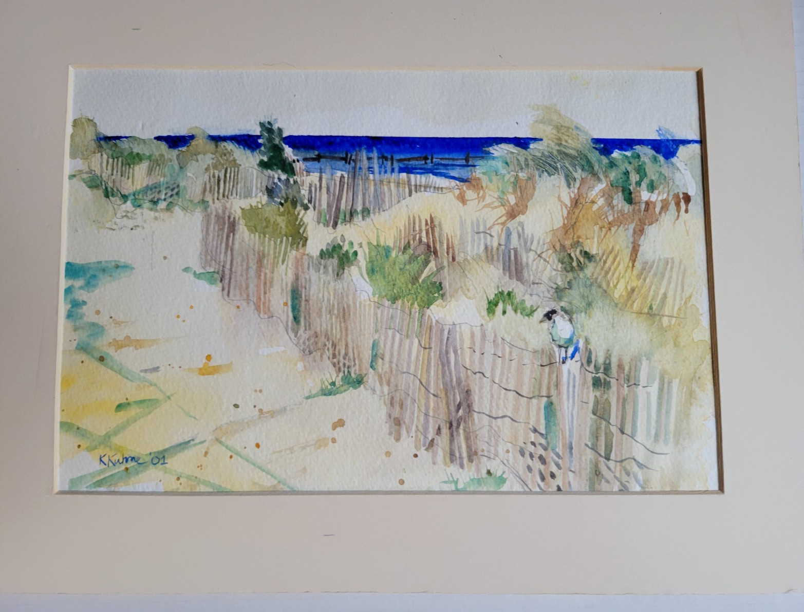 Matted Watercolor By Kevin Khune 2001 Ocean City NewJersey Beachfront Signed