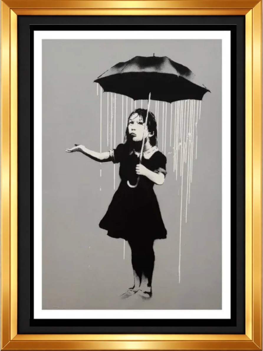 BANKSY- «Nola (White Rain)»- Screenprint- Hand Signed- Iconic Graffiti Beauty