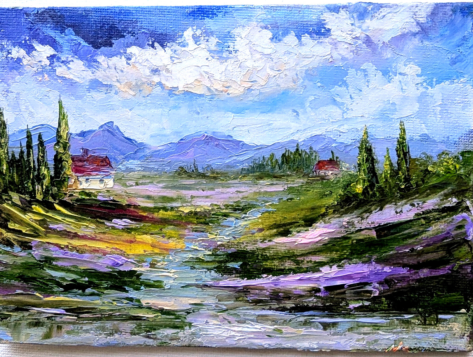 ORIGINAL OIL Painting » TUSCANY LANDSCAPE» impasto 7″x 5″ by Olga Diduh.