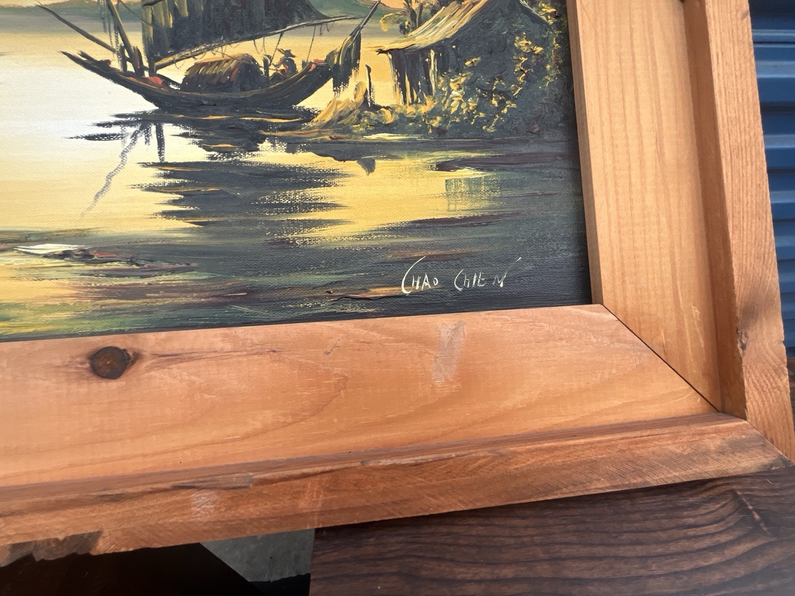 Asian Junk Boat at Sunset Decorative Oil Painting by Chao Chien
