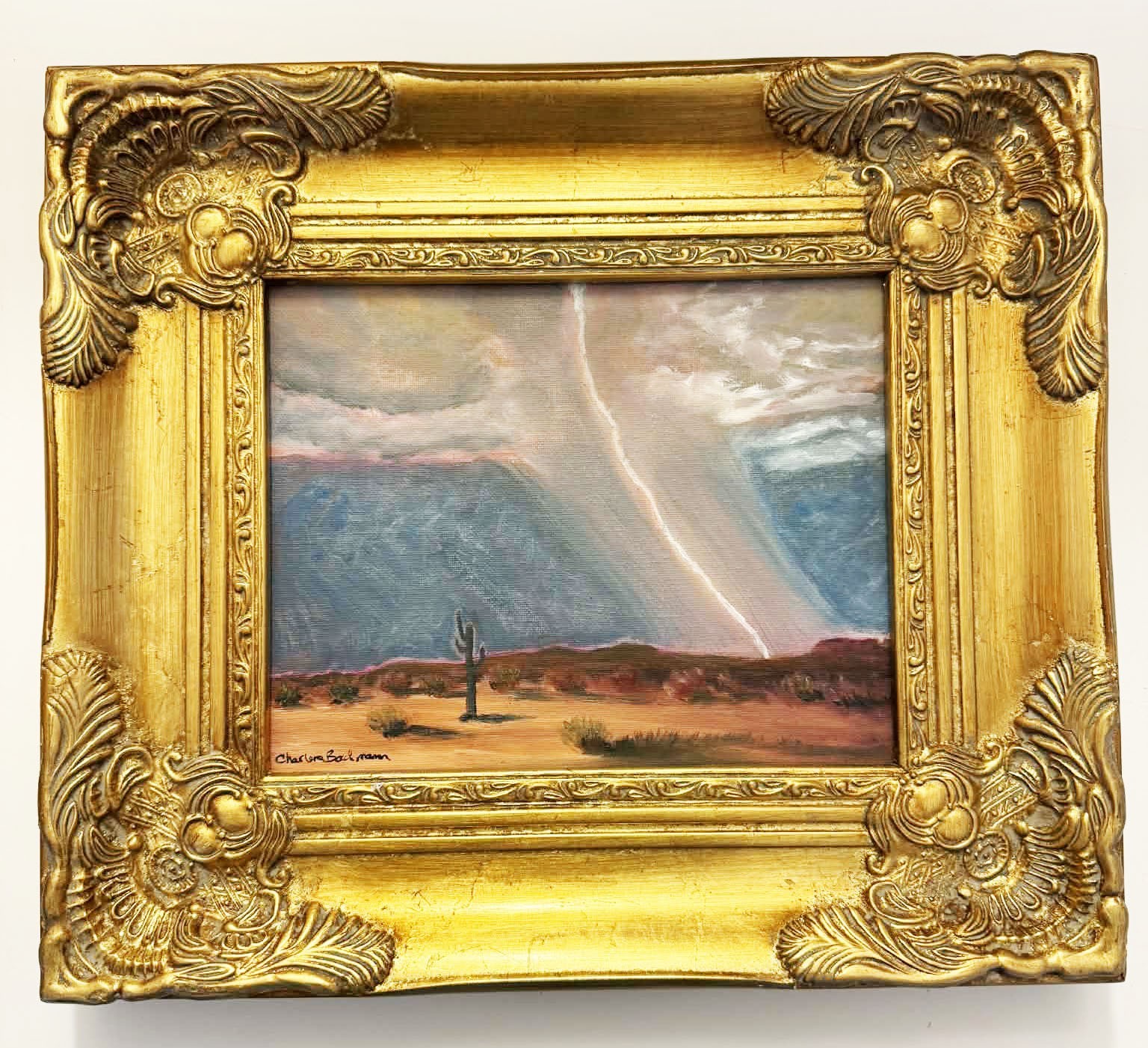 Original Framed Handmade Oil Painting Desert Landscape Ornate Frame Heavy 16X14