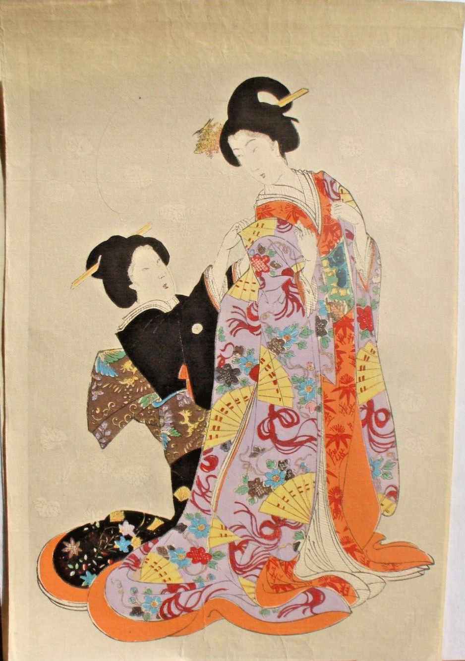 3 Outstanding Original Japanese Watercolor & Charcoal Geisha Girl Painting