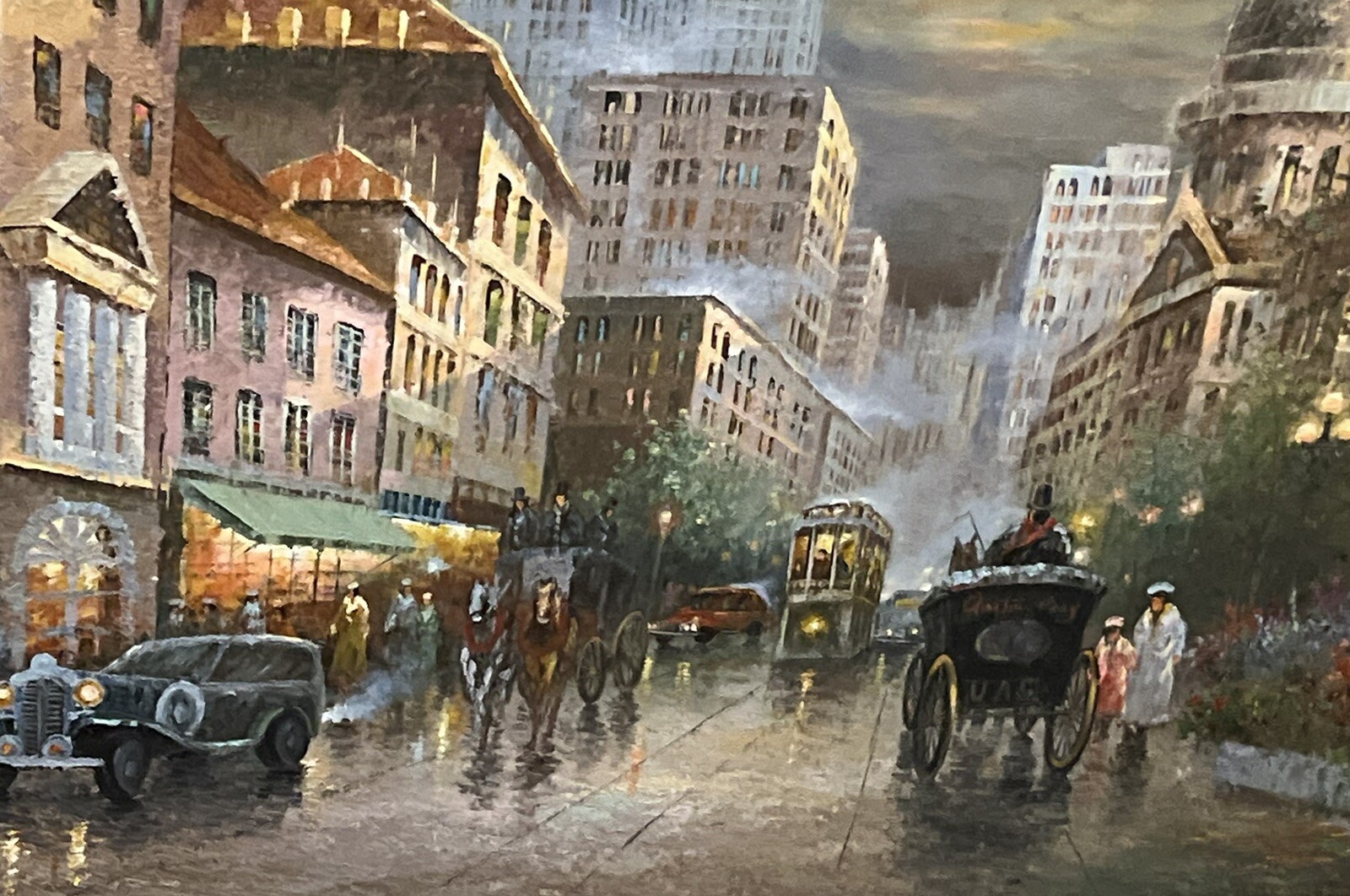 FINE LARGE SWEDISH STREET SCENE SIGNED BY :LIMIAN FINE DETAILS SIZE:69″ X 47″
