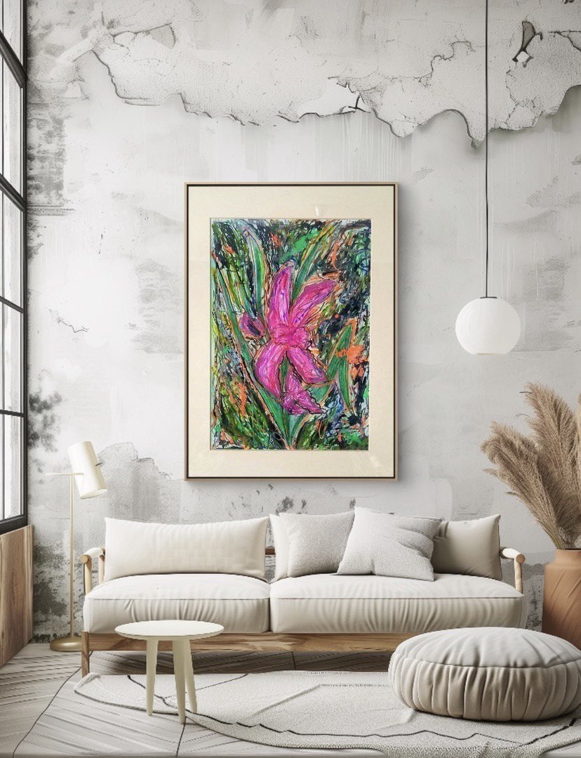 Picture 42x32x4 Flowers Orchid Unique Art Hand Painted Original Painting Current