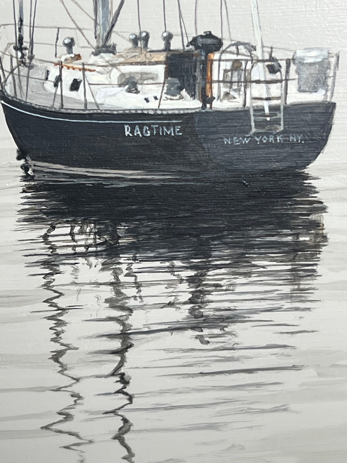 AMAZING Original Acrylic Painting Jeffrey Sabol Martime Ocean Sailboats New York