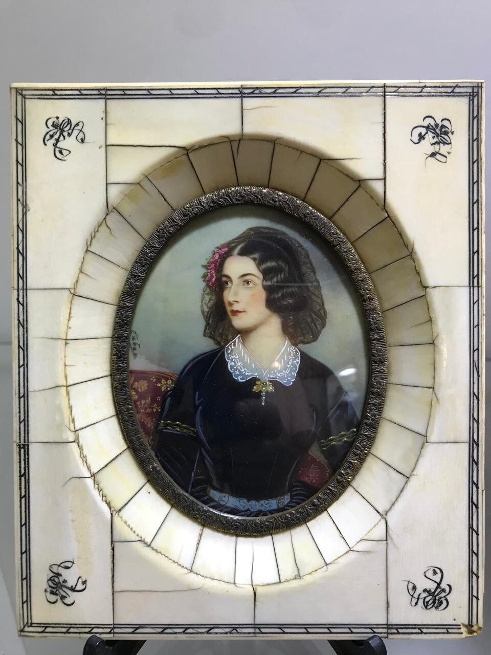 Antique Miniature Beautiful LOLA MONTEZ Actress Dancer Portrait Painting SIGNED