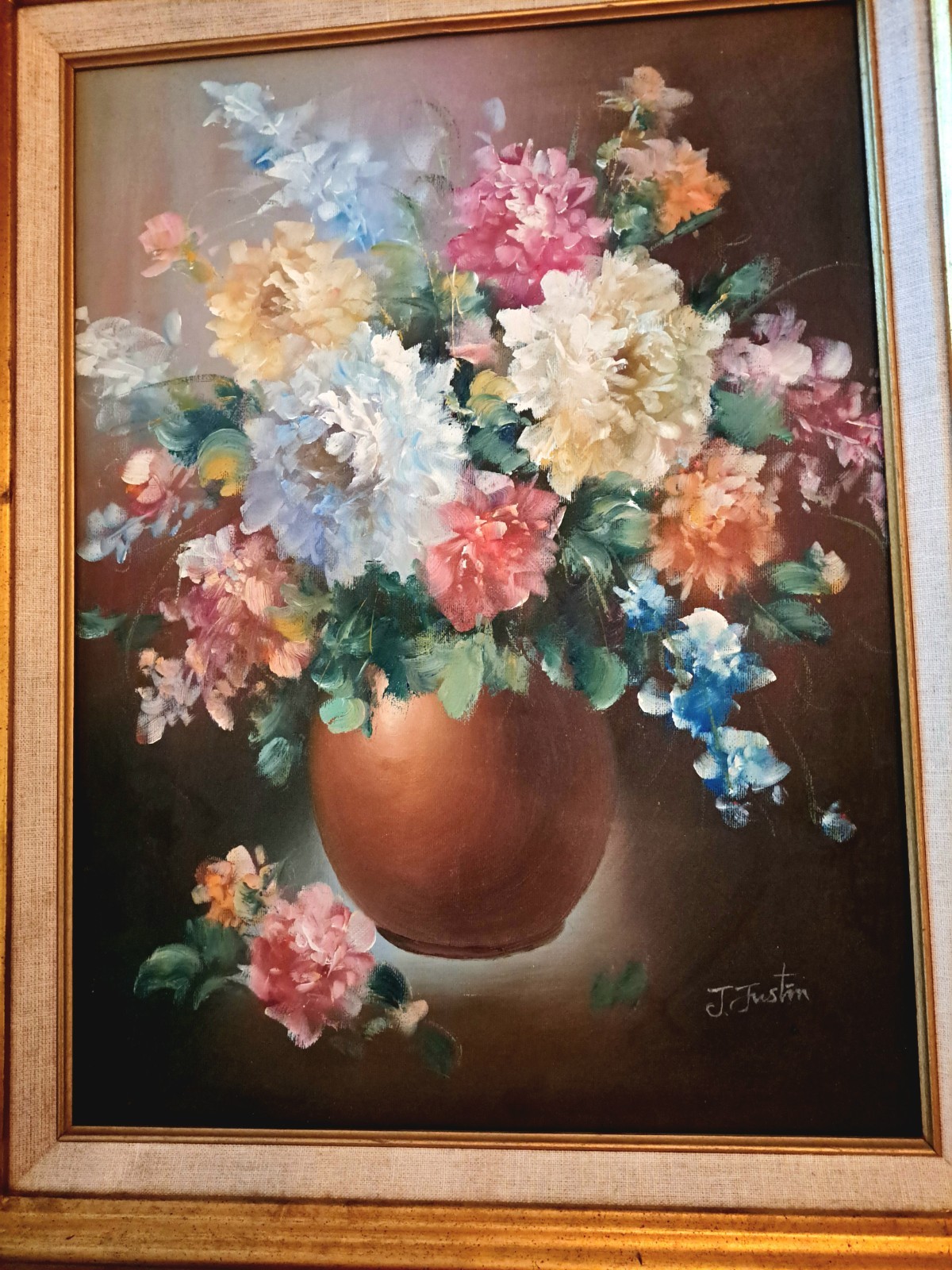 Vintage Original Oil Painting Floral Signed Framed Shabby Chic Still Life Retro