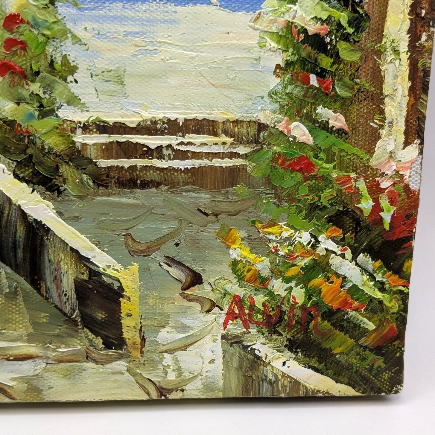 Small Hand Painted Ocean Terrace Archway Scene Canvas Art by Alvin 10in x 8in