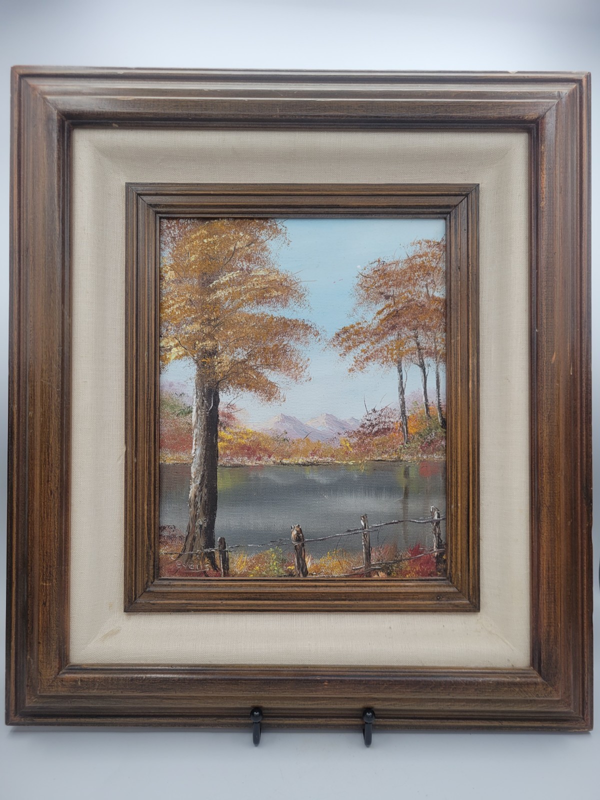 Clara Evans Vintage Oil Painting Lake Birch Tree Landscape Signed Framed 17×15