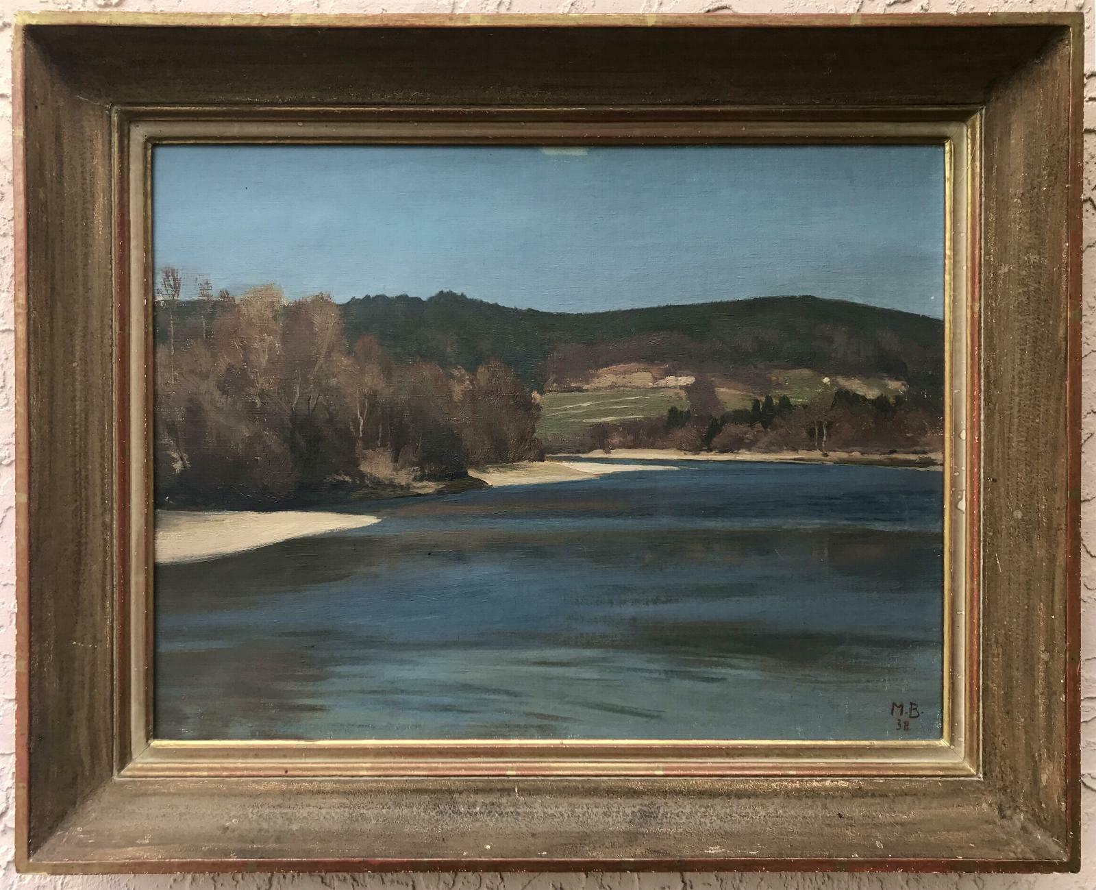 OIL on CANVAS Landscape ~ EUROPEAN MODERNISM ~ 1938 Listed Artist ART DECO FRAME