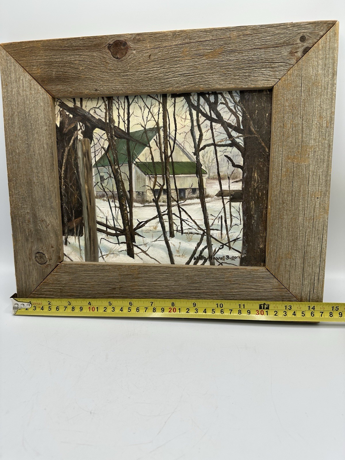 Signed Painting Snowy Barn Landscape Nature Scene Barn Wood Frame Farmhouse