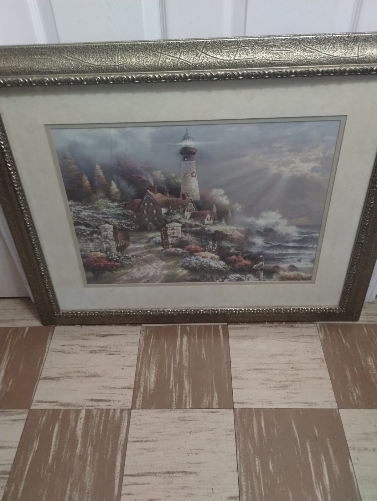 A Oil Based Painting Of The Lighthouse On The Lake