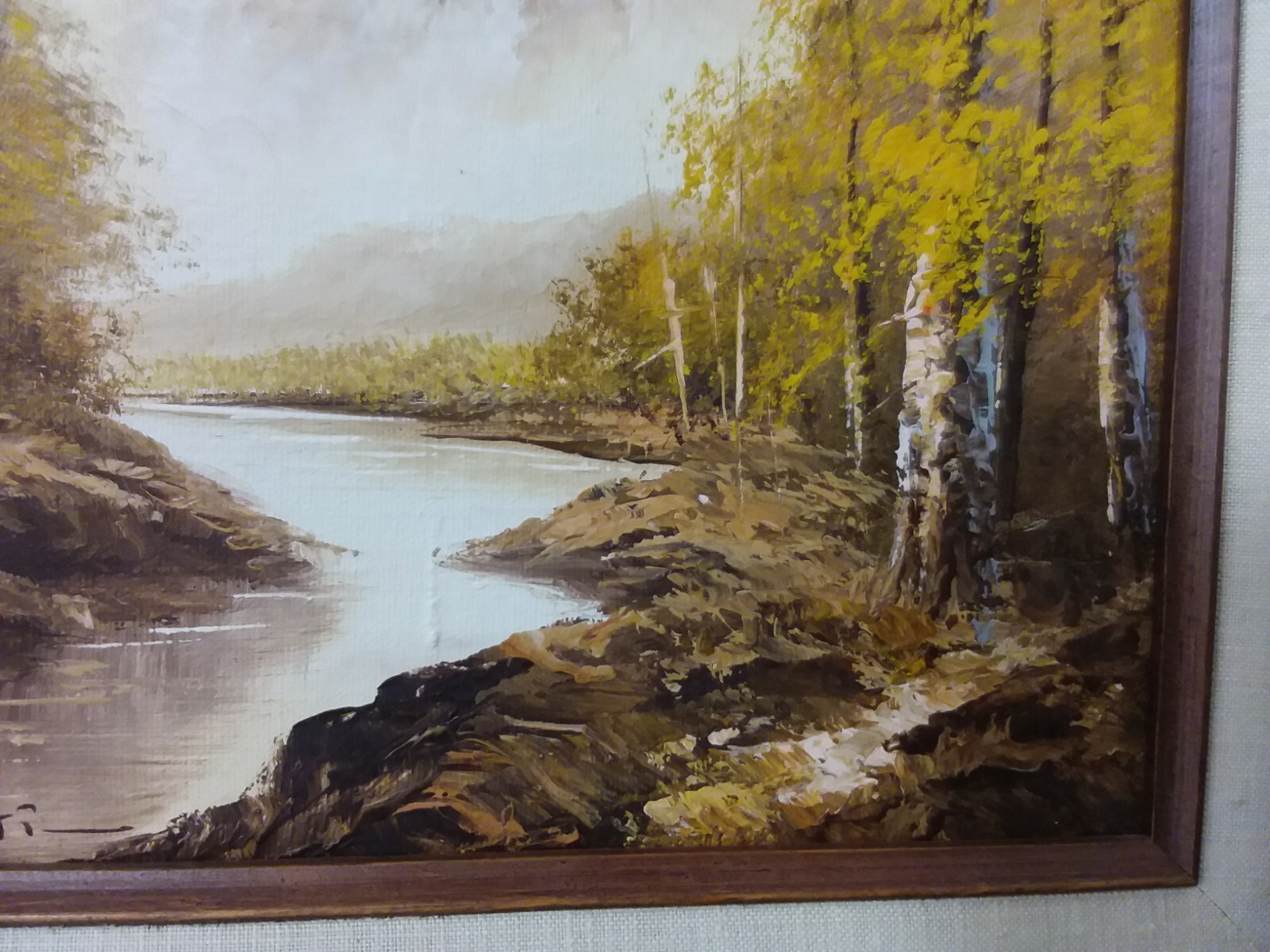Vintage 8″x10″ Oil on Canvas Landscape Autumn Mountain & Stream-Framed & Signed